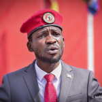 Bobi Wine addresses media at People Power offices